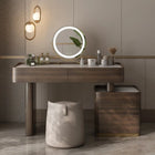 Coiffeuse mid-century plateau marbre et miroir LED rond