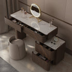 Coiffeuse mid-century plateau marbre et miroir LED rond