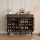 Meuble à chaussures bois brun et cannage