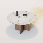 Table à manger extensible pied central, plateau grès cérame