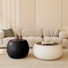 Table basse pouf ronde avec coffre de rangement