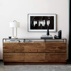 Meuble 6 tiroirs en acacia avec plateau verre