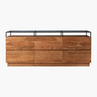 Meuble 6 tiroirs en acacia avec plateau verre