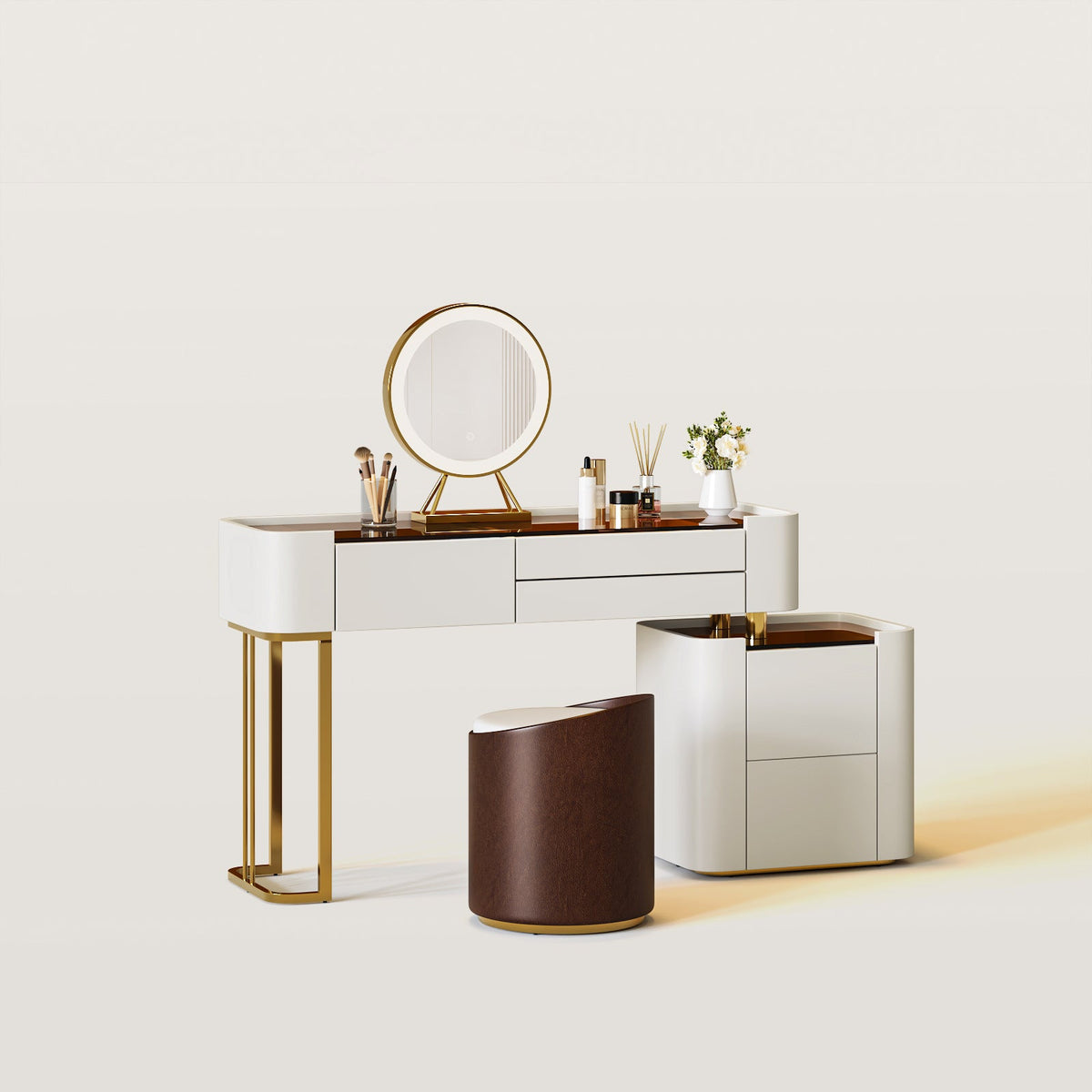 Coiffeuse plateau verre trempé et bois
