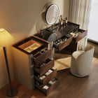 Coiffeuse en noyer, miroir lumineux et meuble à bijoux