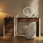 Coiffeuse en noyer, miroir lumineux et meuble à bijoux