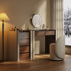 Coiffeuse en noyer, miroir lumineux et meuble à bijoux