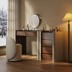 Coiffeuse en noyer, miroir lumineux et meuble à bijoux