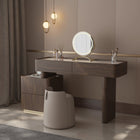 Coiffeuse mid-century plateau marbre et miroir LED rond