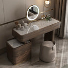 Coiffeuse mid-century plateau marbre et miroir LED rond