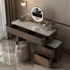 Coiffeuse mid-century plateau marbre et miroir LED rond