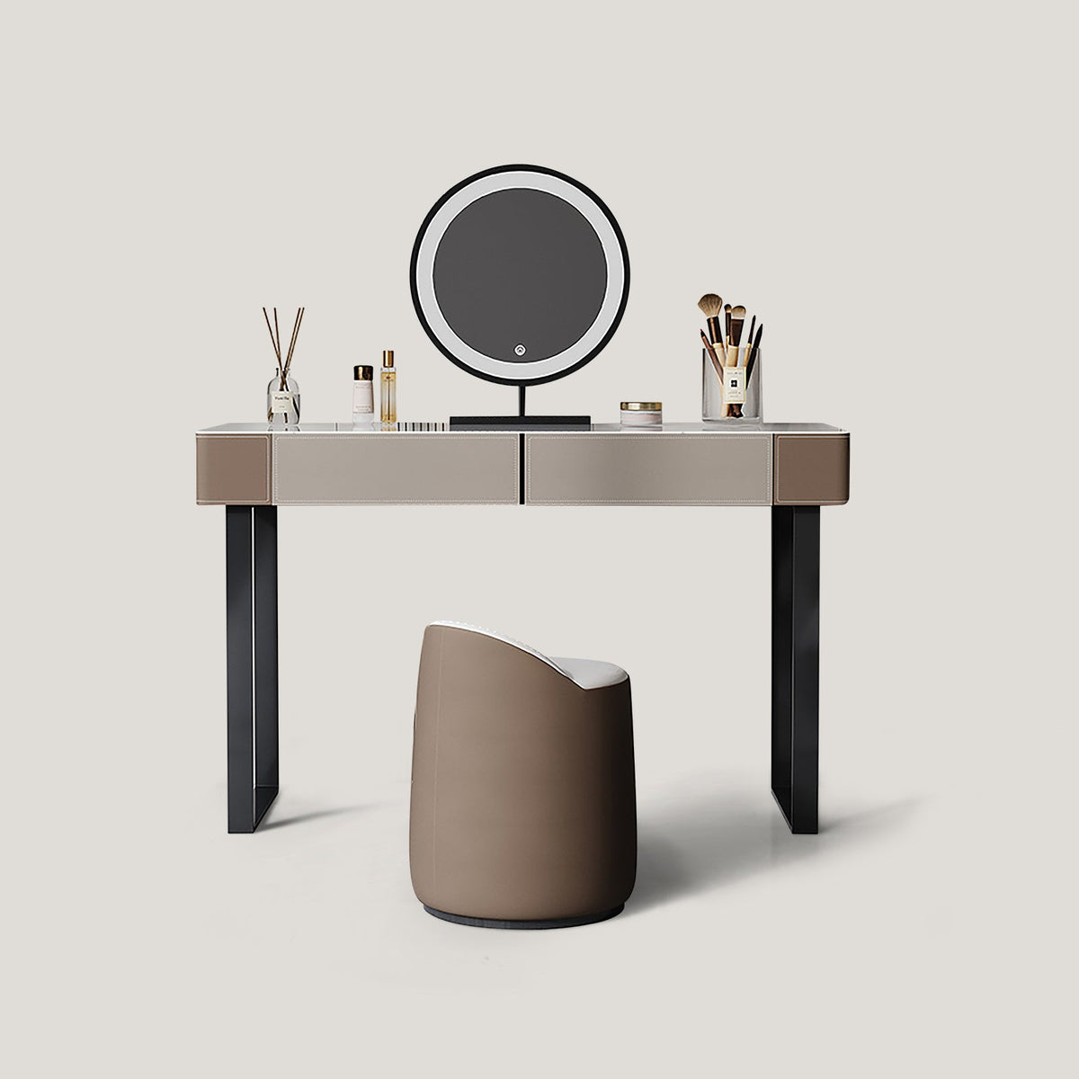 Coiffeuse plateau marbre et miroir lumineux