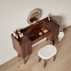 Coiffeuse noyer avec miroir pivotant et tabouret