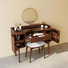 Coiffeuse noyer avec miroir pivotant et tabouret