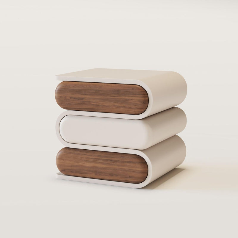 Chevet minimaliste 3 tiroirs bois et blanc