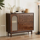 Commode en bois et rotin tressé