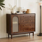 Commode en bois et rotin tressé