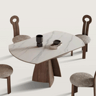 Table à manger extensible pied central, plateau grès cérame