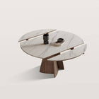 Table à manger extensible pied central, plateau grès cérame