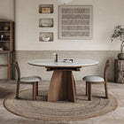 Table à manger extensible pied central, plateau grès cérame