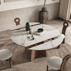 Table à manger extensible pied central, plateau grès cérame