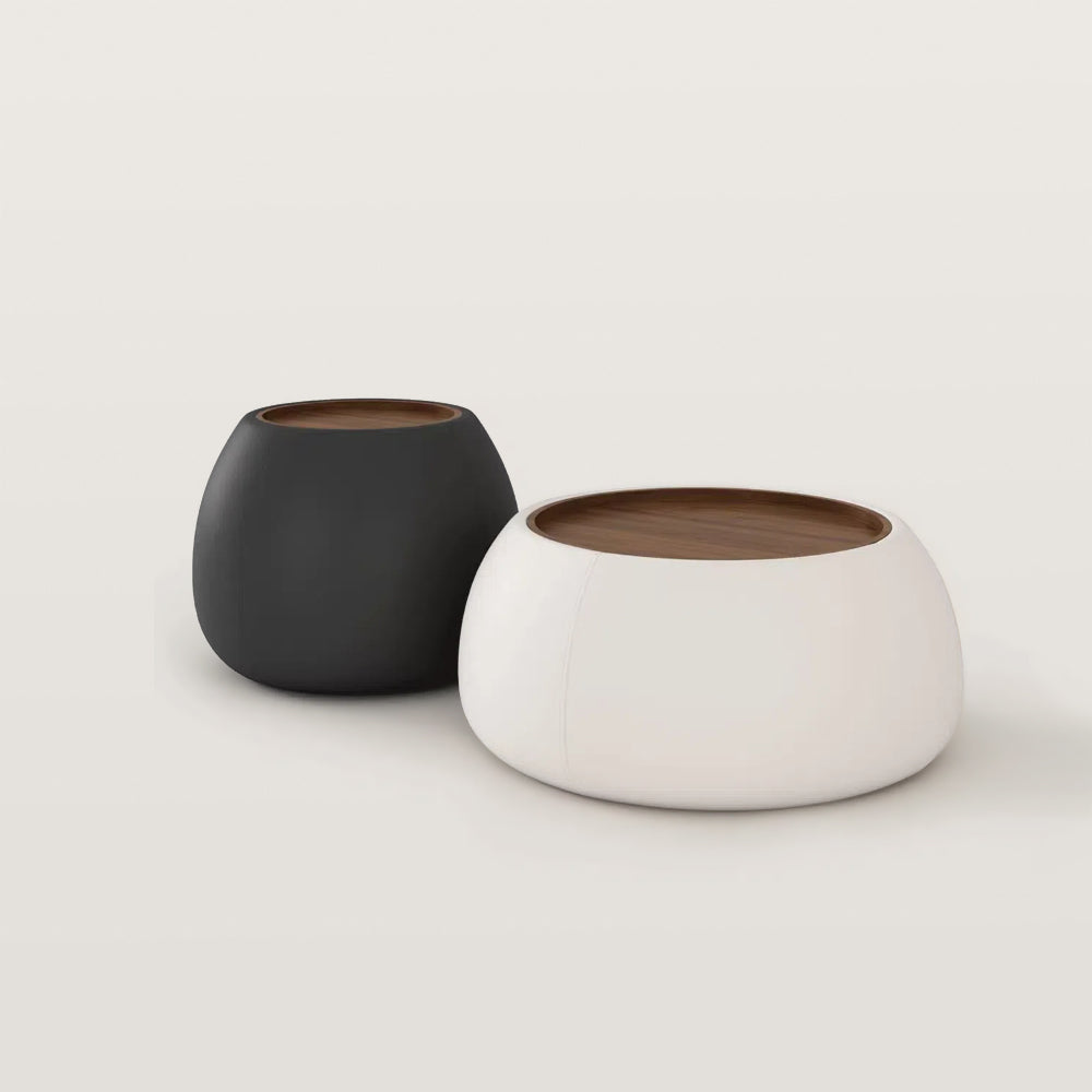 Table basse pouf ronde avec coffre de rangement