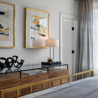 Meuble 6 tiroirs en acacia avec plateau verre