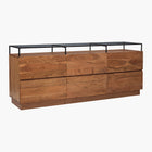 Meuble 6 tiroirs en acacia avec plateau verre