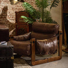 Fauteuil lounge en cuir sur structure bois massif